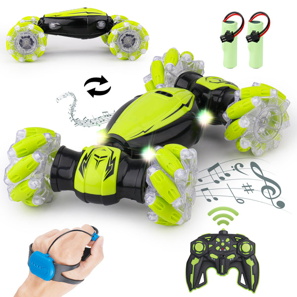 4WD 2.4GHz Green Hand Controlled Gesture Sensing Stunt RC Cars Toys with Light Music For Kids Aged 5-12, Christmas Gift Idea