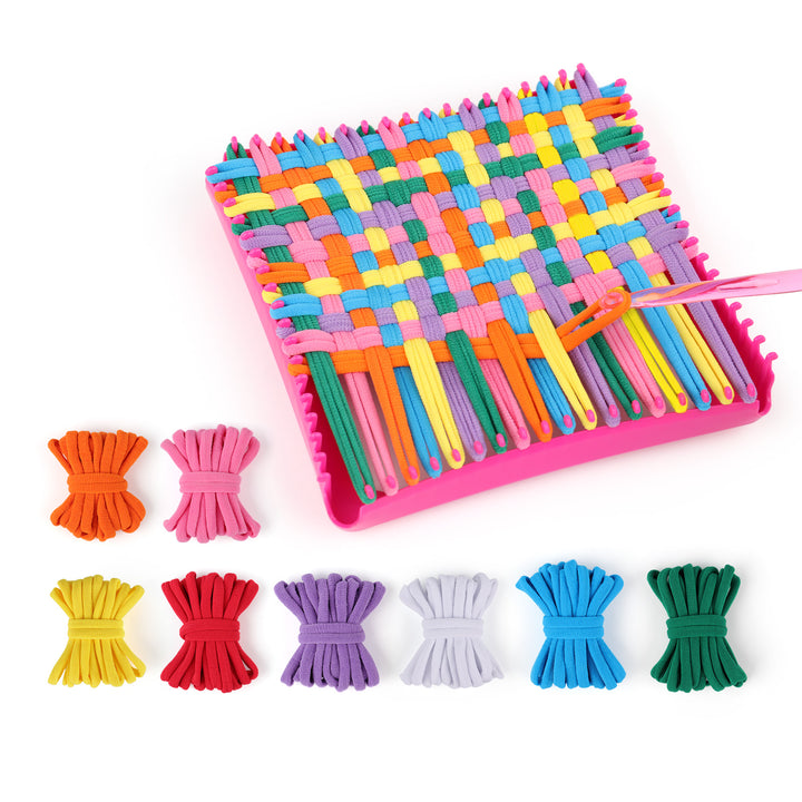 BUILPLAY Weaving Loom for Kids, Makes 7 potholders, 288 Loops in 8 Colors, Craft Kits for Girls Age 6+