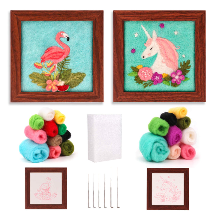 Wool Felt Painting Set Needle Felting Unicorn & Flamingo Crafts Kit